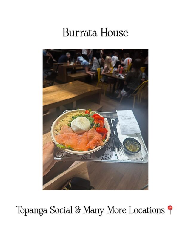 Have you ate anything with burrata before? Have you been to eatplaytopangasocial in westfieldtopanga before?

I’m so glad I can say yes to both after visiting burratahouse there and believe me when I say it’s the best place to eat burrata🧀

You have so many options to choose as a base to eat the burrata with; pastas, paninis, and grain salad bowls!

I went with the Smoked Salmon & Burrata grain salad bowl and it consisted the following:

Quinoa, arugula, cherry tomatoes, caper & dill sauce, and spring mix

The burrata wasn’t super cheesy and overpowering the other components of the dish that was refreshing & healthy in general. The peppery notes of the arugula is balanced out by the juiciness of cherry tomatoes. The smoked salmon just adds the edge the makes this bowl of my favorite salad bowls ever😮‍💨

#burrata #burratahouse #burratahousela #topangasocial #food #la #losangeles #socal #lafood #losangelesfood #socalfood #lafoodie #losangelesfoodie #socalfoodie